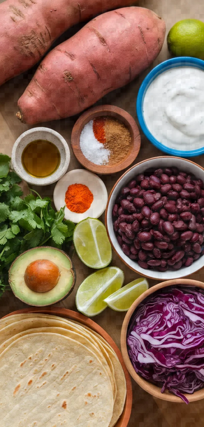 Ingredients photo for Sweet Potato Vegan Tacos Recipe