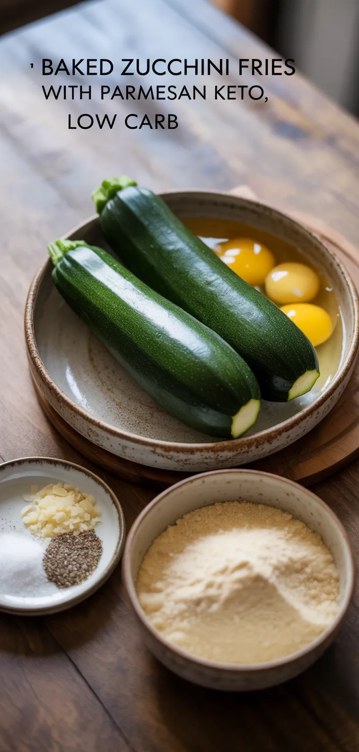Ingredients photo for Baked Zucchini Fries With Parmesan KETO, LOW CARB Recipe