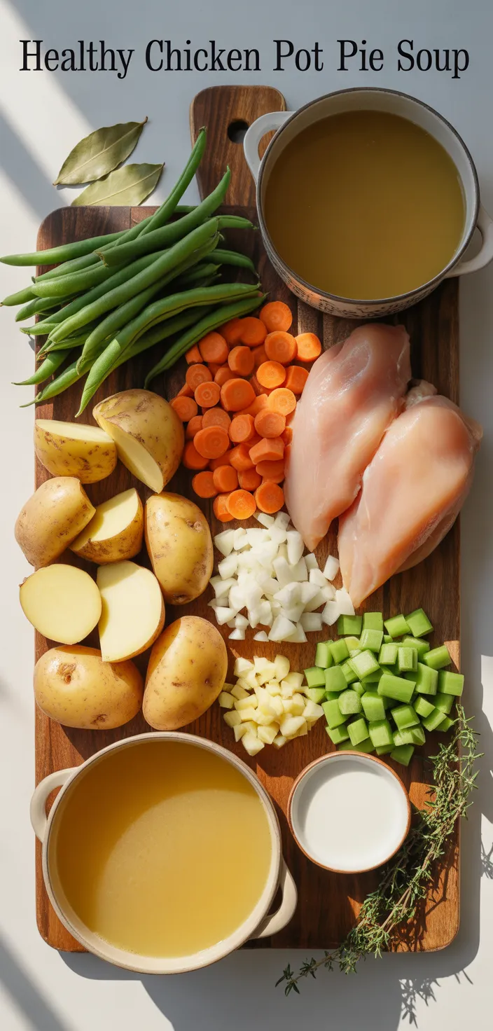 Ingredients photo for Healthy Chicken Pot Pie Soup Recipe
