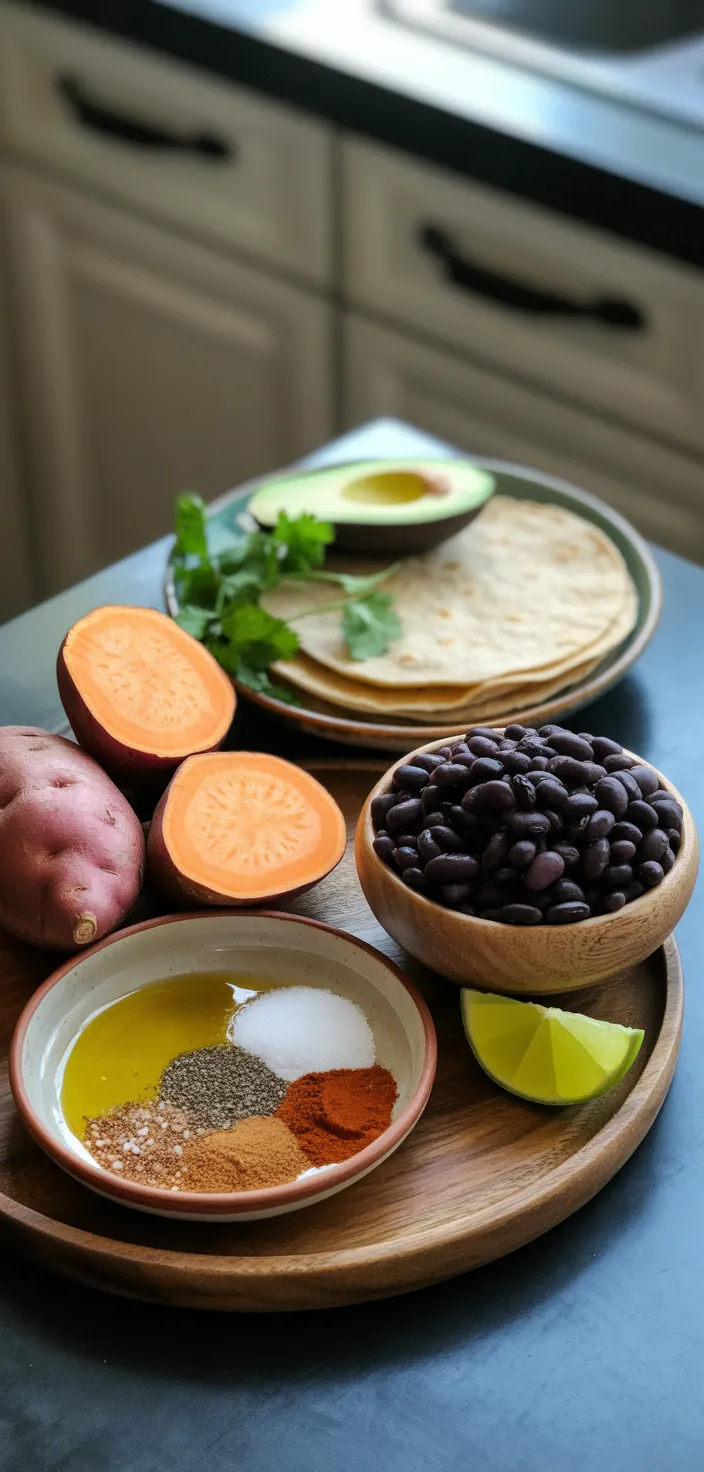 Ingredients photo for Sweet Potato & Black Bean Tacos {Vegan & Gluten Recipe