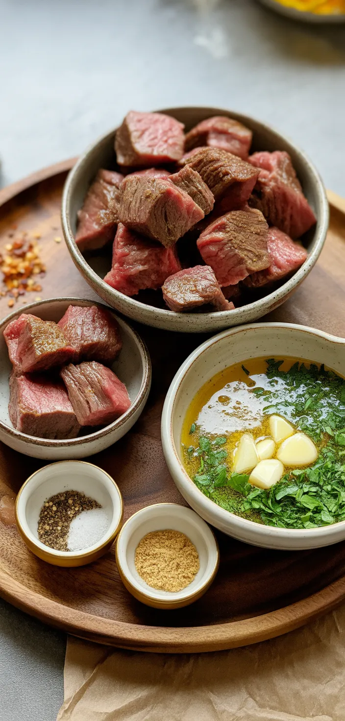 Ingredients photo for Air Fryer Garlic Butter Steak Bites Recipe