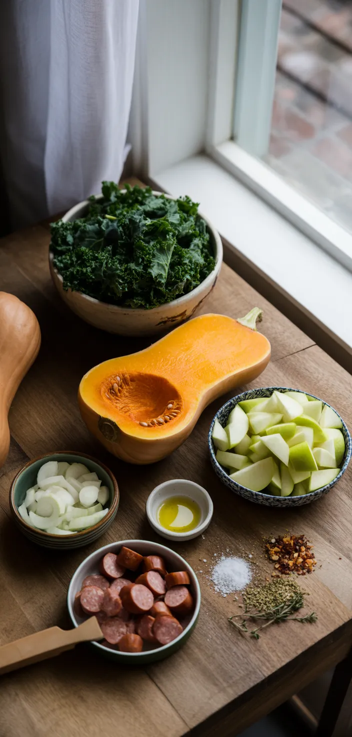Ingredients photo for Apple Sausage Stuffed Butternut Squash Recipe