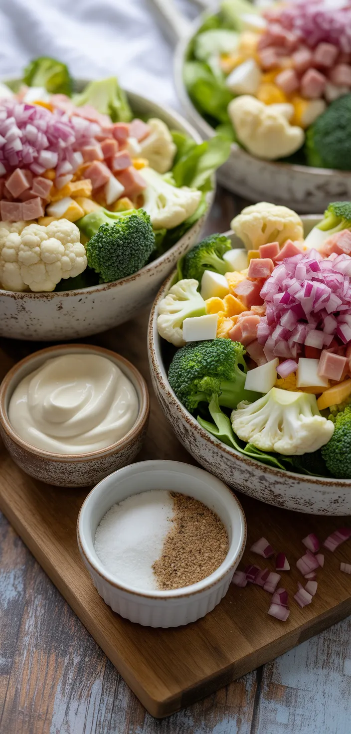 Ingredients photo for Cauliflower Broccoli Ham Salad {Low Carb / Keto} Recipe