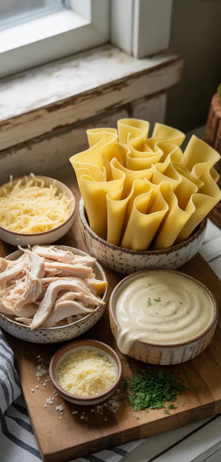 Ingredients photo for Chicken Alfredo Lasagna Rolls Recipe