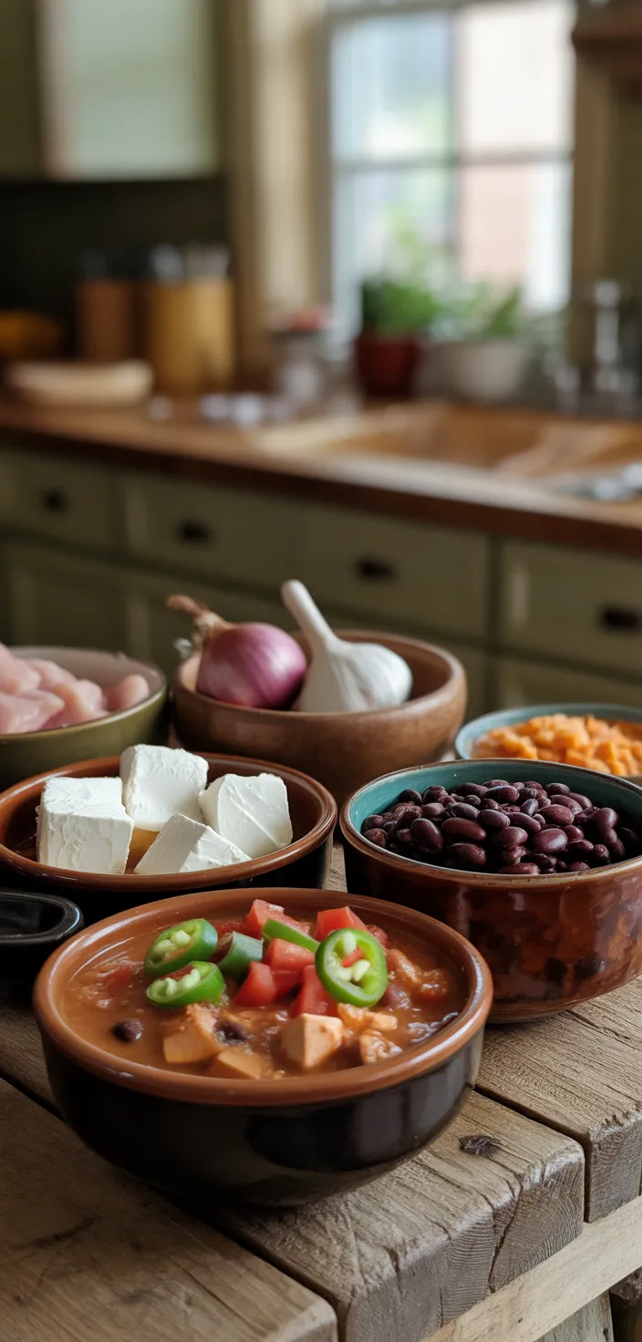 Ingredients photo for Crock Pot Cream Cheese Chicken Chili Recipe