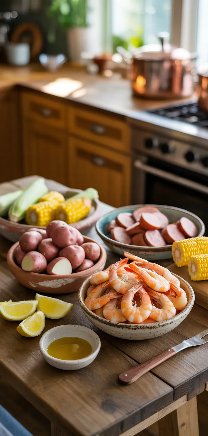 Ingredients photo for Grilled Shrimp Boil In Foil Packets Recipe