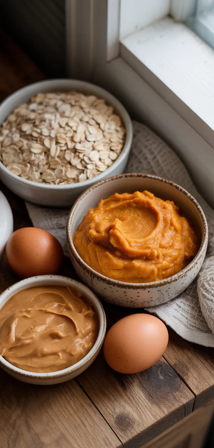 Ingredients photo for Pumpkin & Oatmeal Dog Snack Sticks: Easy & Healthy Dog Treat Recipe