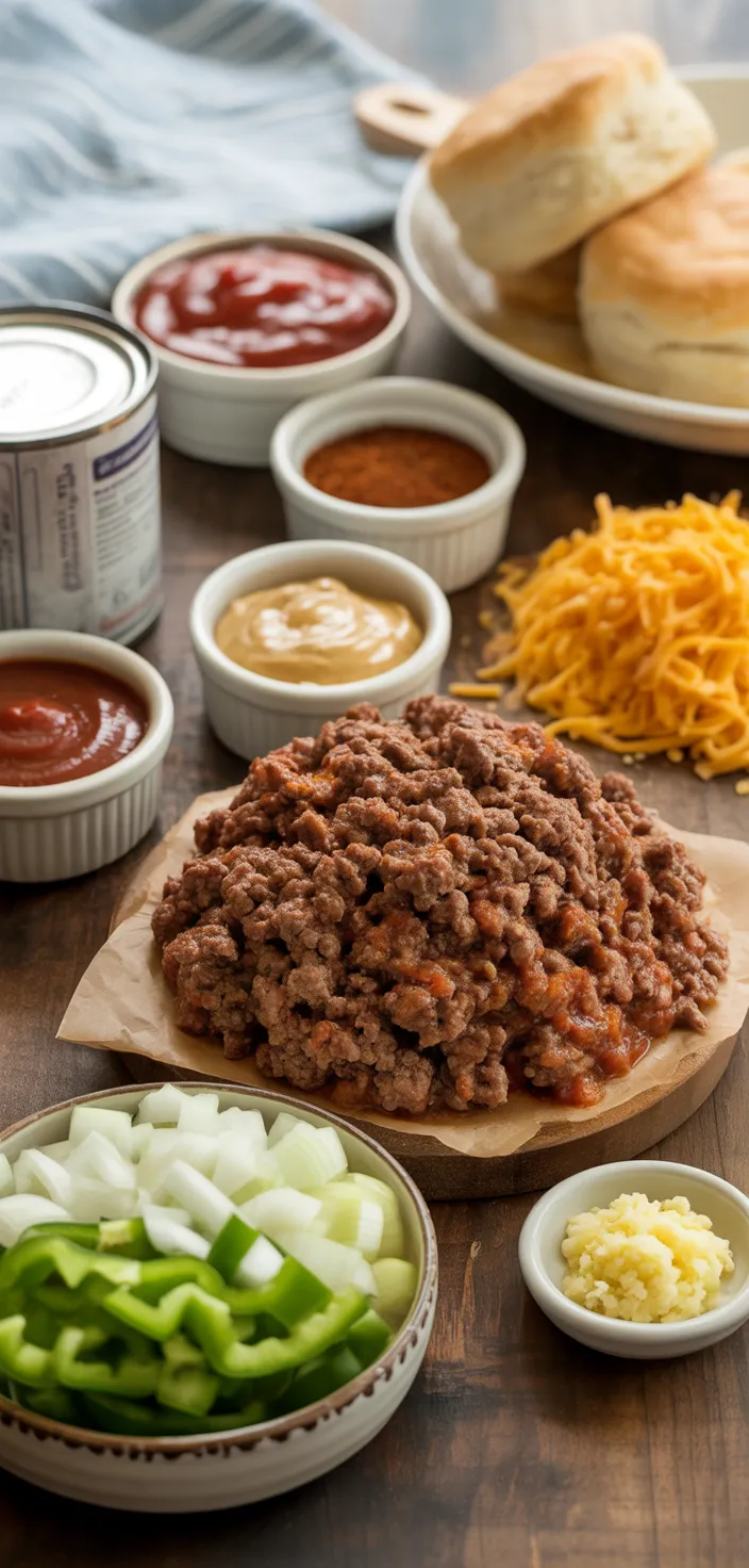 Ingredients photo for SLOPPY JOE BISCUIT CASSEROLE Recipe