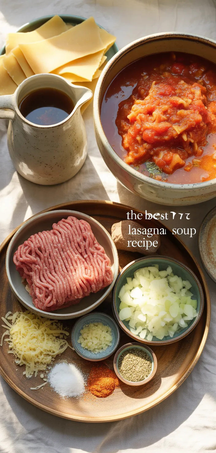 Ingredients photo for The BEST Lasagna Soup Recipe