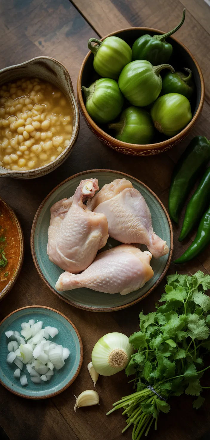 Ingredients photo for Chicken Pozole Verde: A Flavorful Mexican Comfort Food Recipe