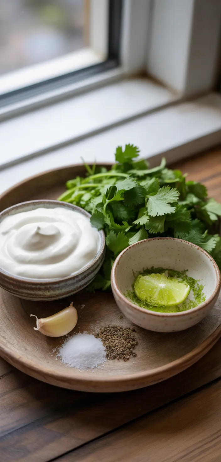Ingredients photo for Cilantro Lime Crema (Fish Taco Sauce) Recipe