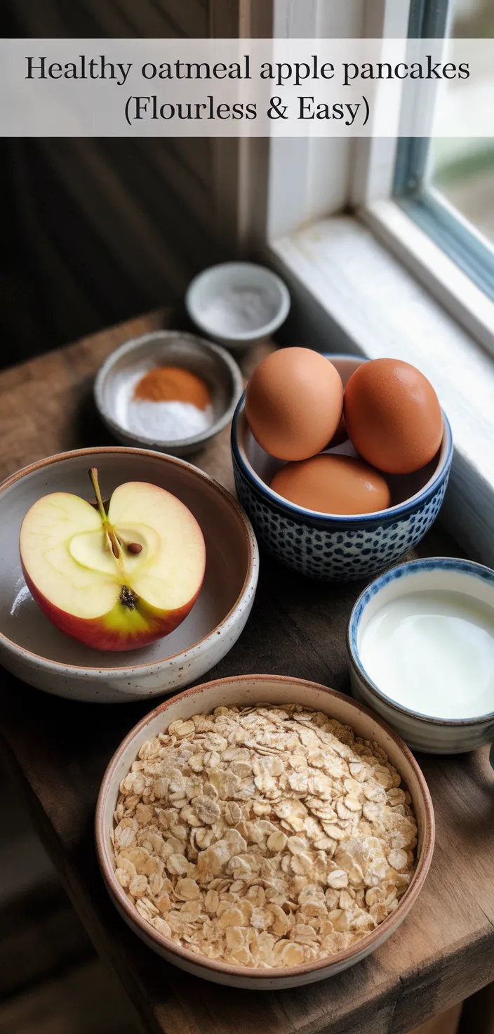 Ingredients photo for Healthy Oatmeal Apple Pancakes (Flourless & Easy) Recipe