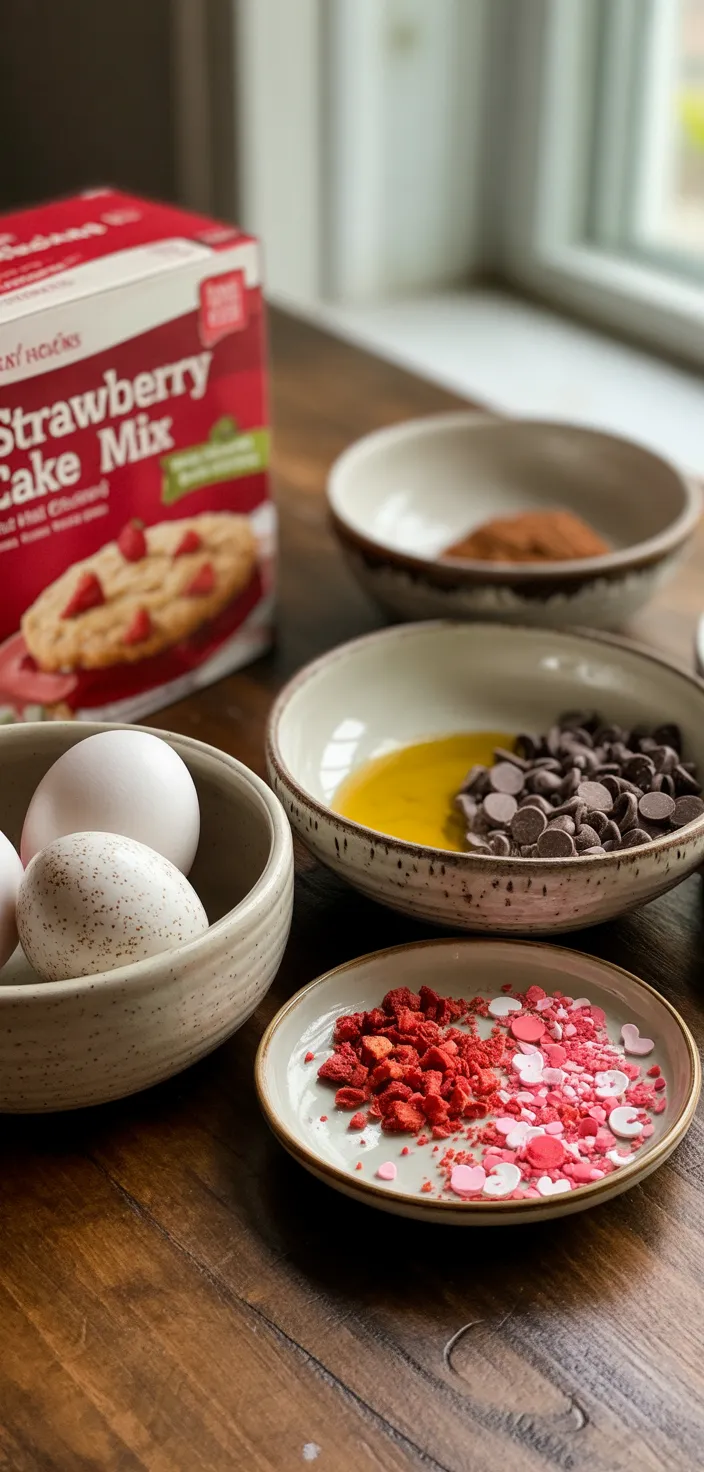 Ingredients photo for Strawberry Cake Mix Cookies Recipe