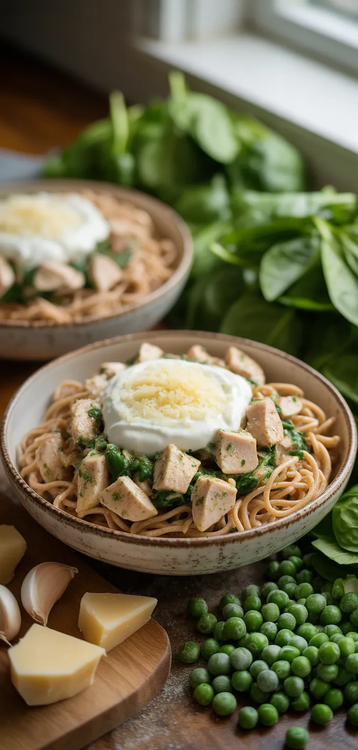 Ingredients photo for Garlic Parmesan Healthy Chicken Pasta Recipe