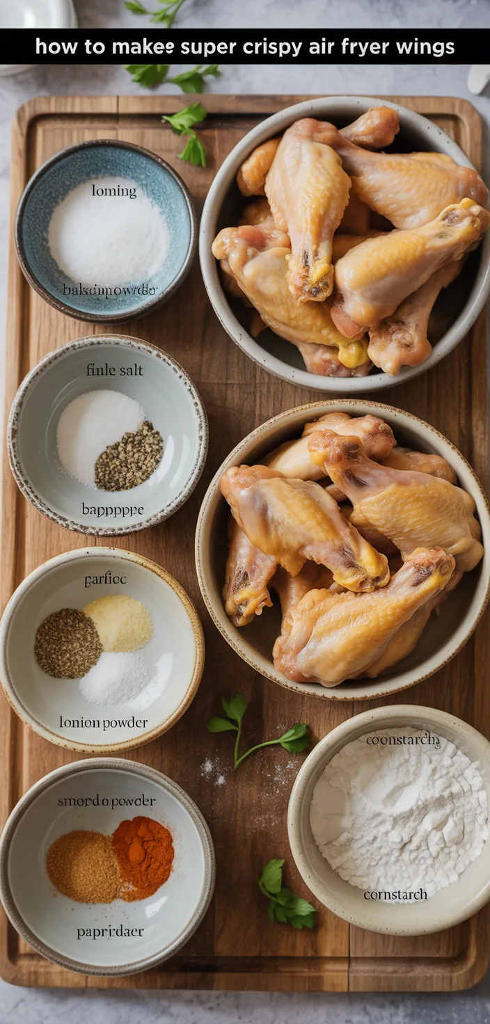 Ingredients photo for How To Make Super Crispy Air Fryer Wings Recipe