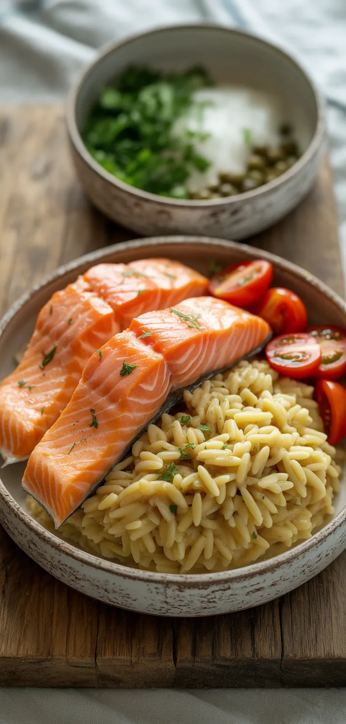 Ingredients photo for Seared Salmon With Lemon Orzo Recipe