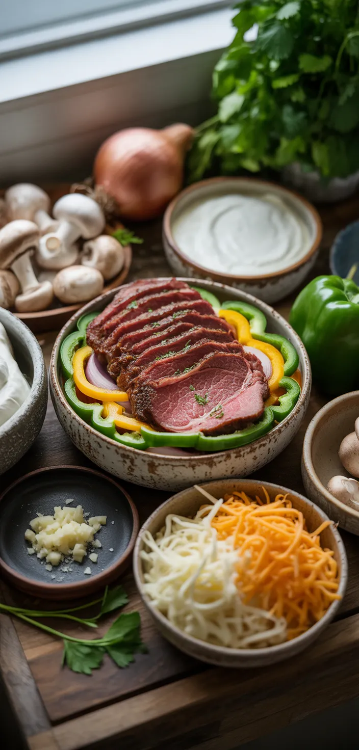 Ingredients photo for Cheesy Low Carb Philly Cheesesteak Casserole Recipe