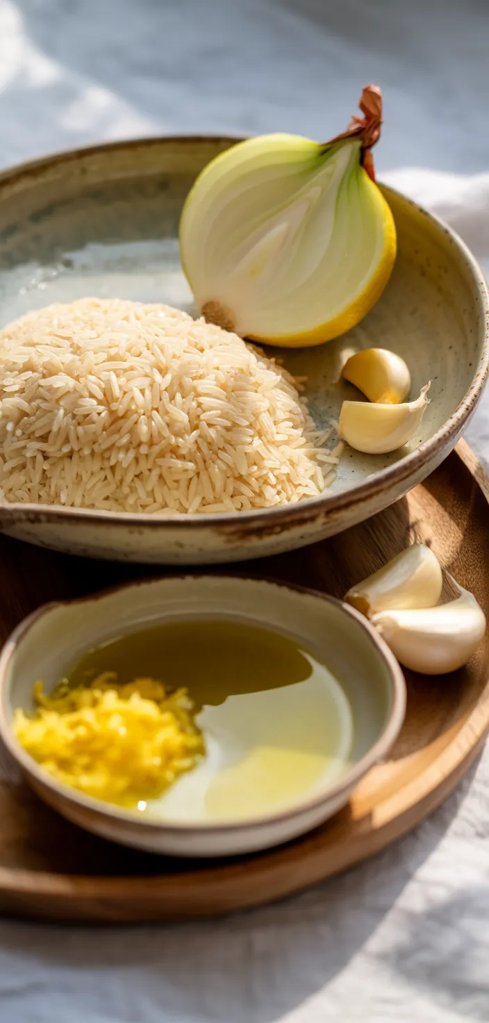 Ingredients photo for Flavorful Greek Lemon Rice Recipe