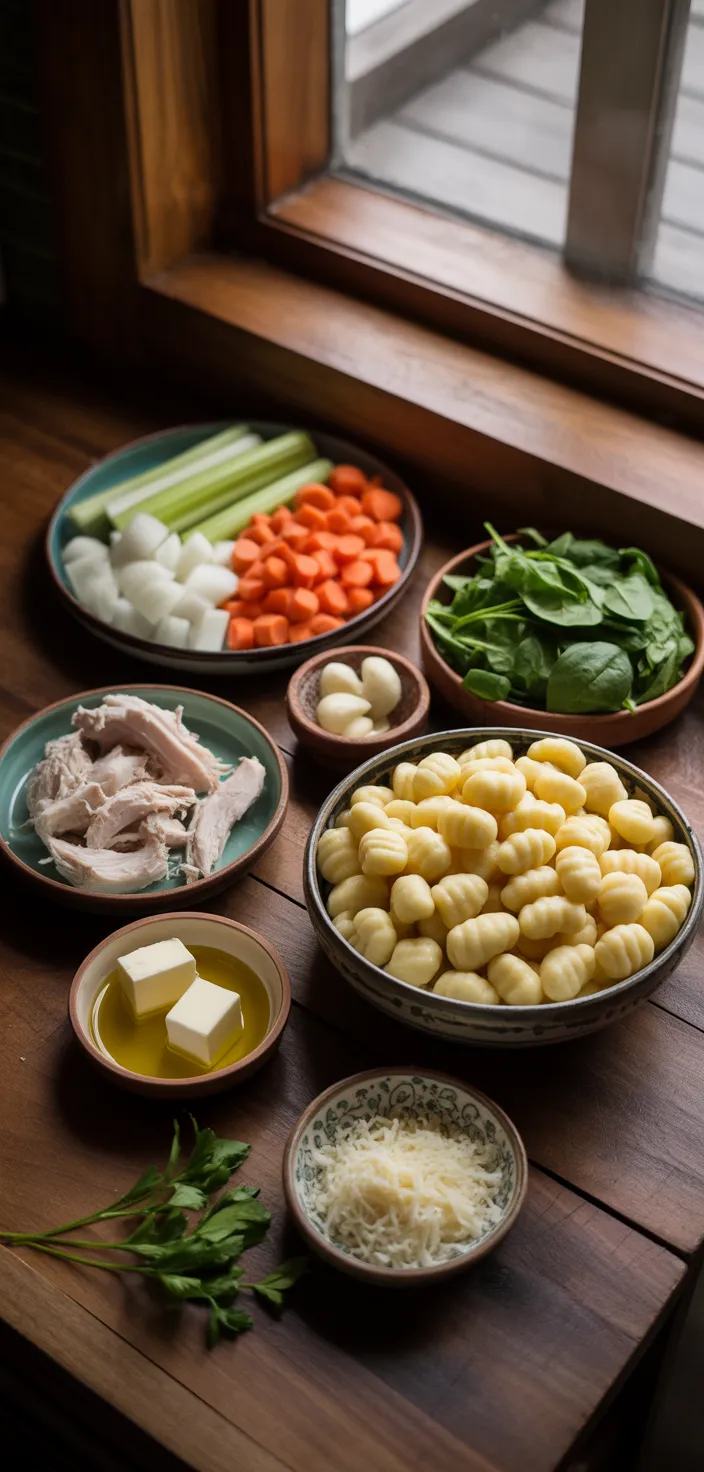 Ingredients photo for Olive Garden Chicken Gnocchi Soup Recipe And Guide