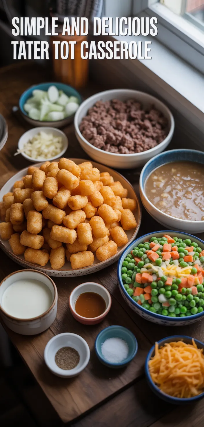 Ingredients photo for Simple And Delicious Tater Tot Casserole Recipe
