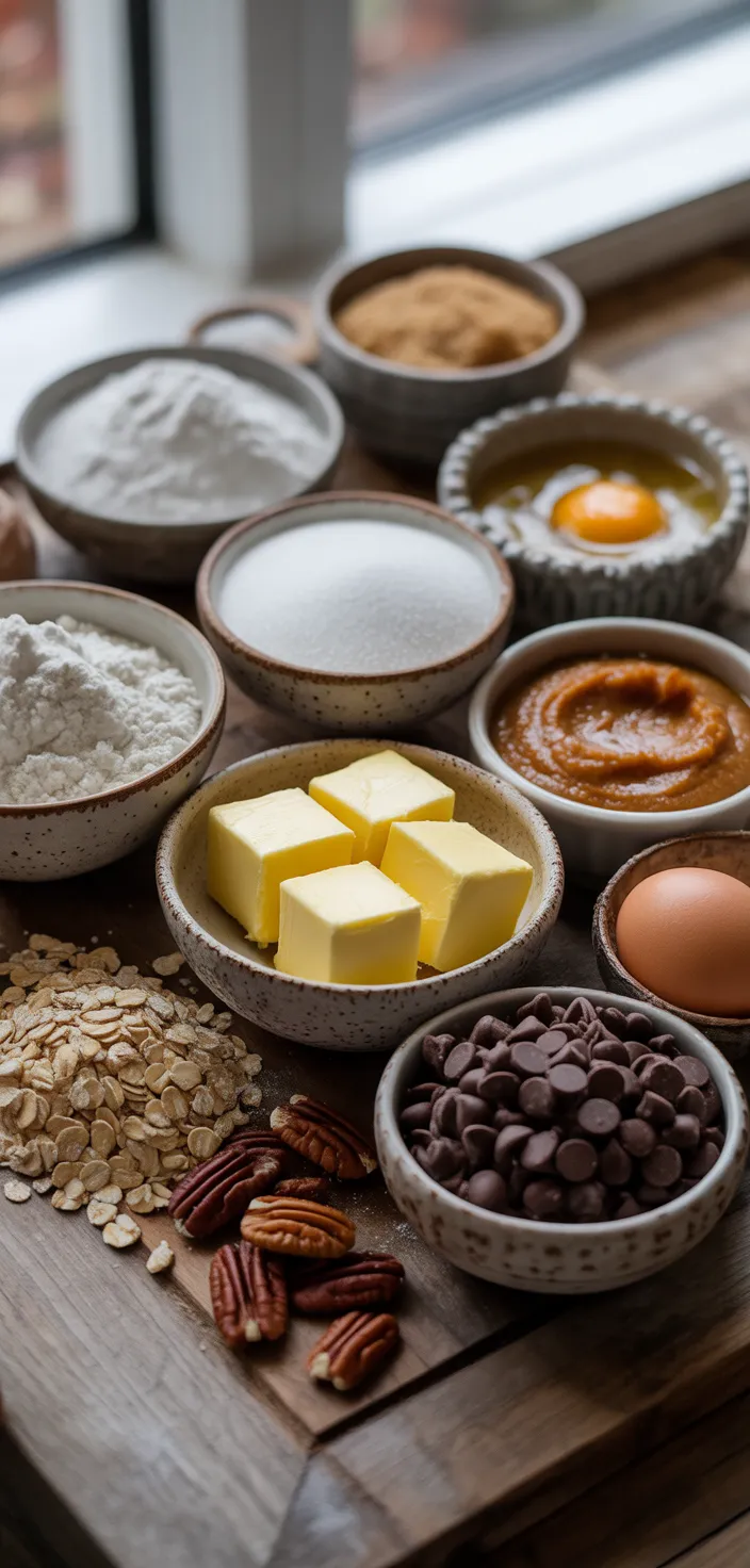 Ingredients photo for Brown Butter Pumpkin Oatmeal Chocolate Chip Cookies. Recipe