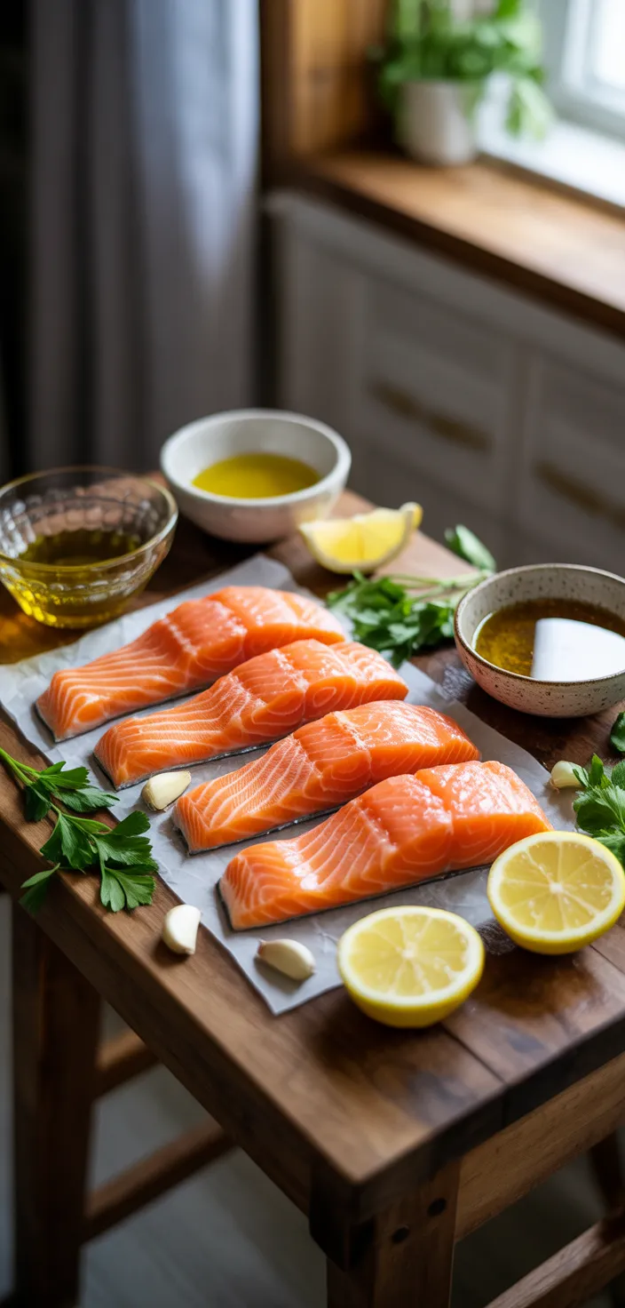 Ingredients photo for Baked Garlic Lemon Salmon In Foil Recipe