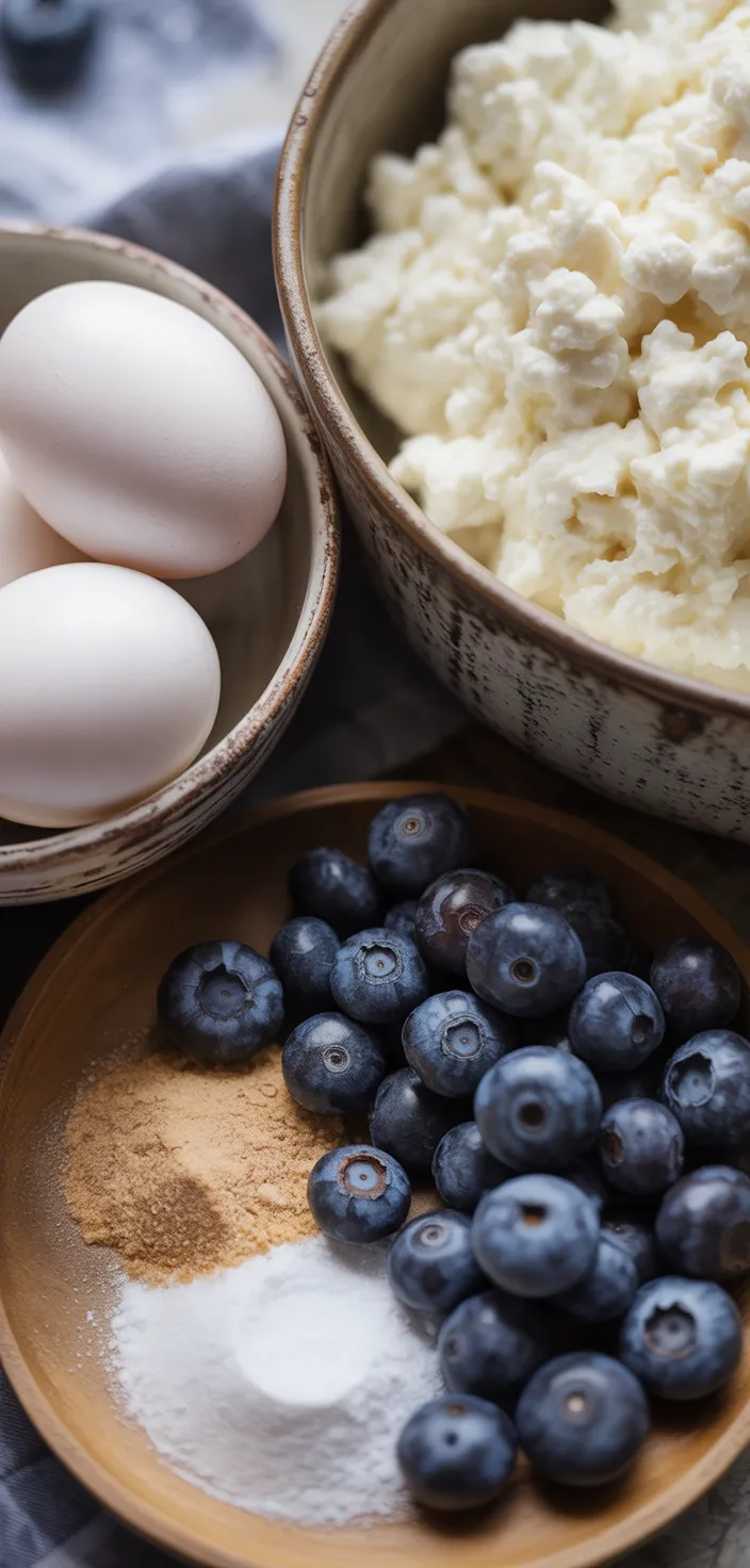 Ingredients photo for Fluffy Cottage Cheese Blueberry Cloud Bread Recipe