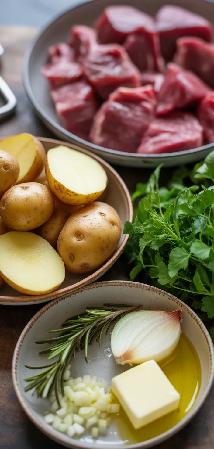 Ingredients photo for Garlic Butter Steak & Potato Foil Packs Recipe