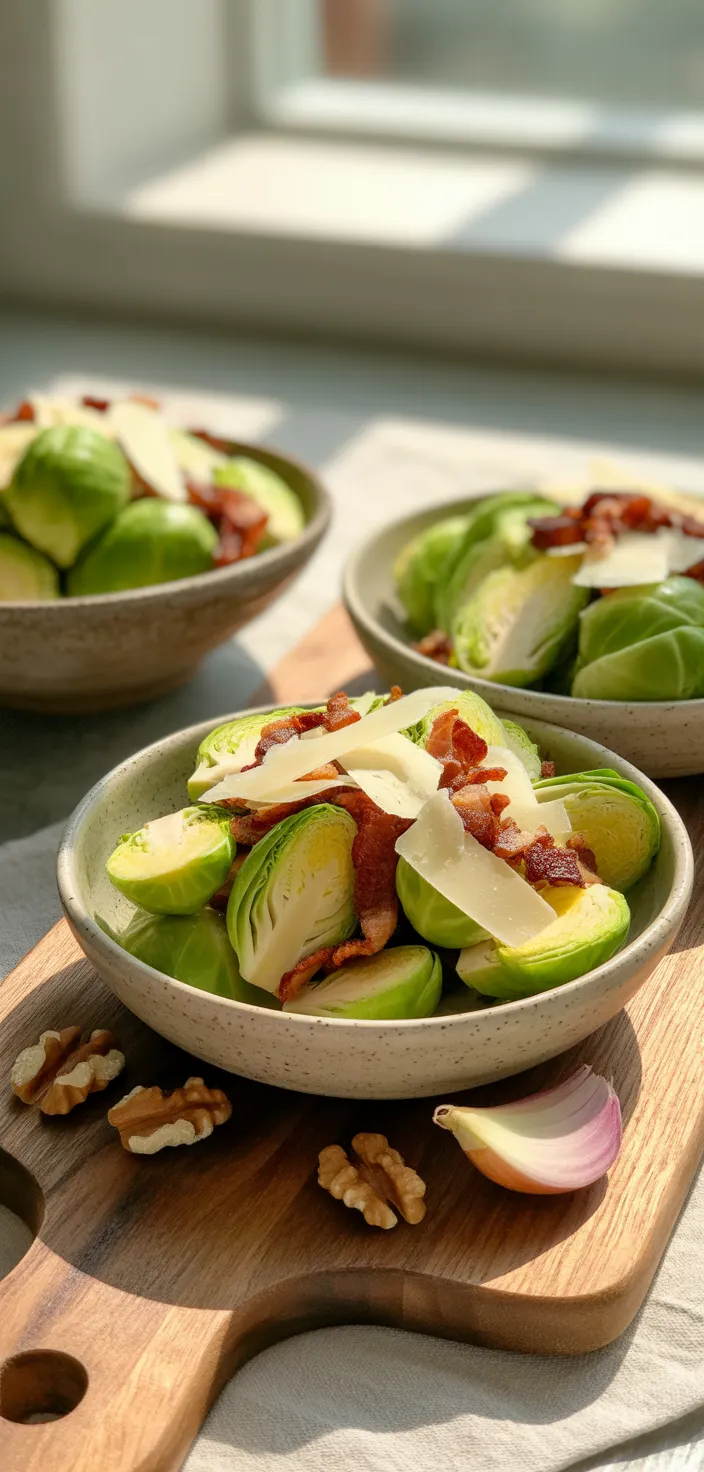 Ingredients photo for Shaved Brussels Sprout Salad With Crispy Bacon, Parmesan, And Toasted Walnuts Recipe
