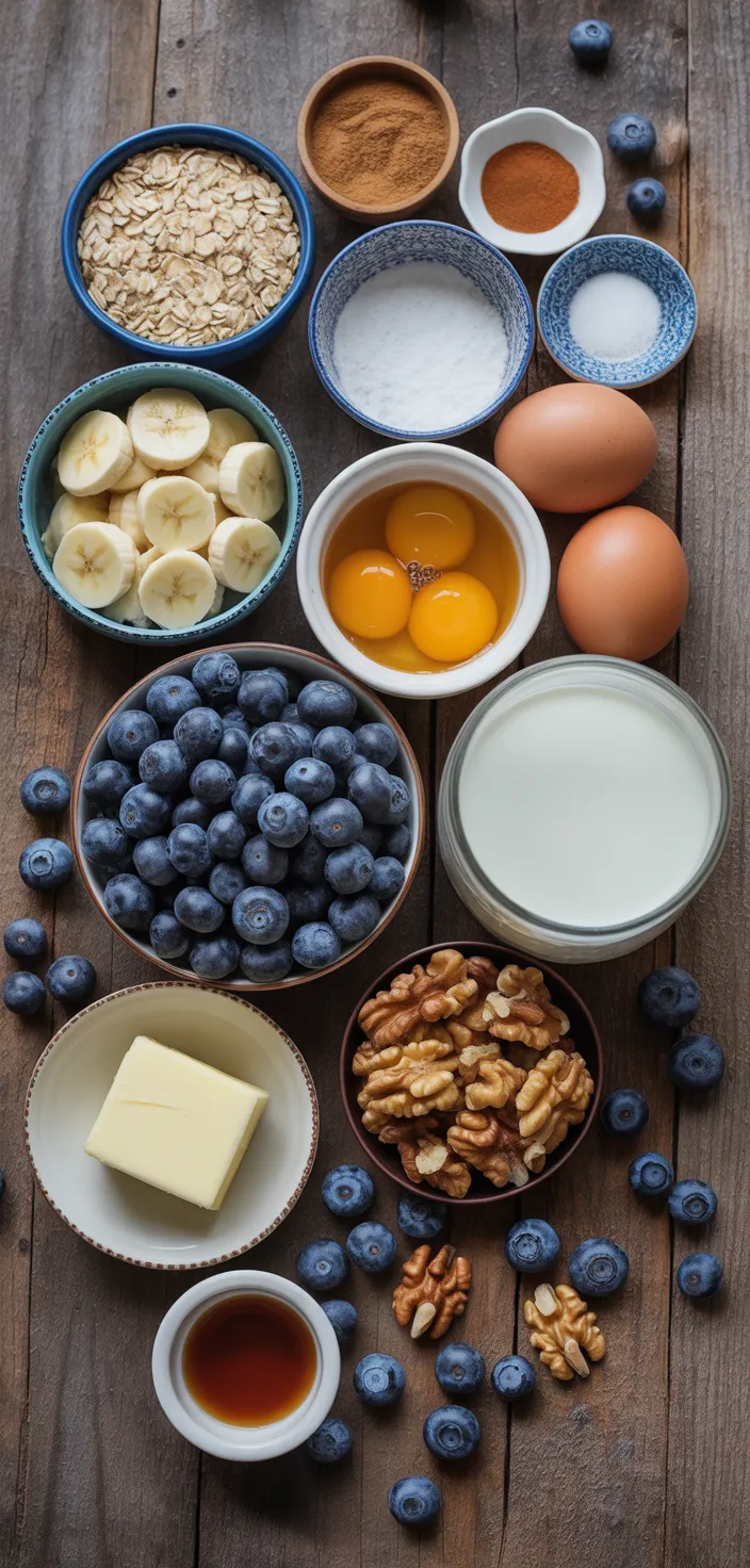 Ingredients photo for The BEST Baked Blueberry Banana Baked Oatmeal! Recipe
