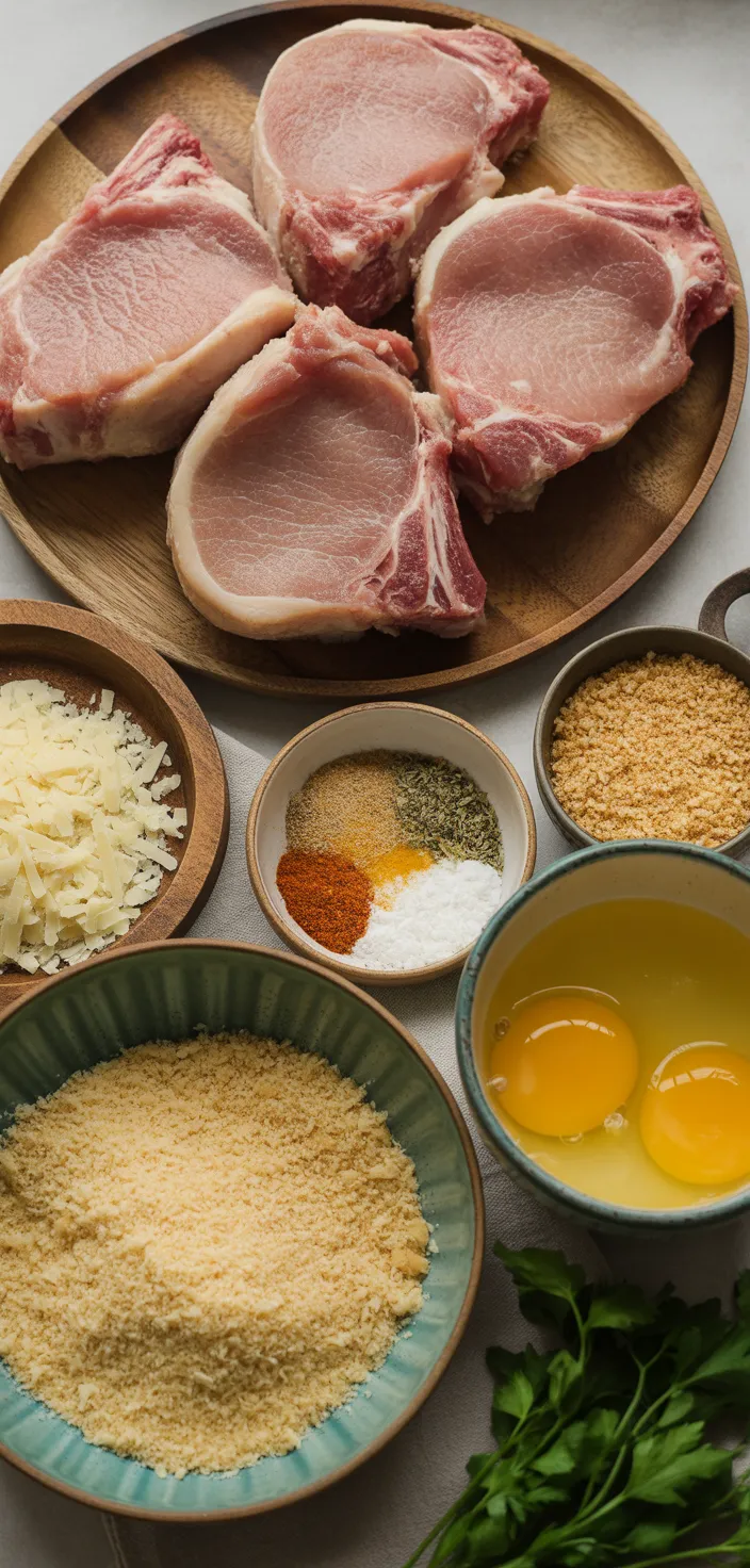 Ingredients photo for Baked Parmesan Crusted Pork Chops Recipe