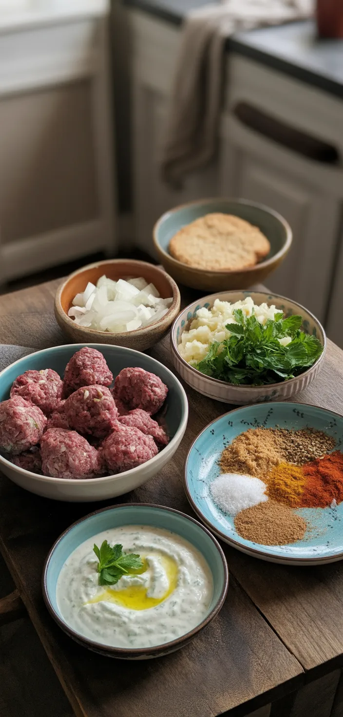 Ingredients photo for Lamb Koftas With Yoghurt Dressing Recipe
